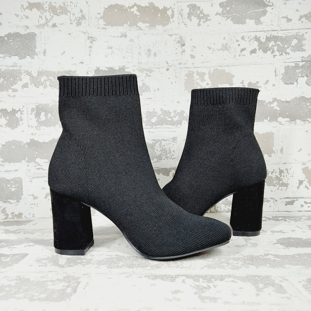 New Mia Black Sock Erika Round Toe Block Heel Ankle Boots F163 - Picture 3 of 12